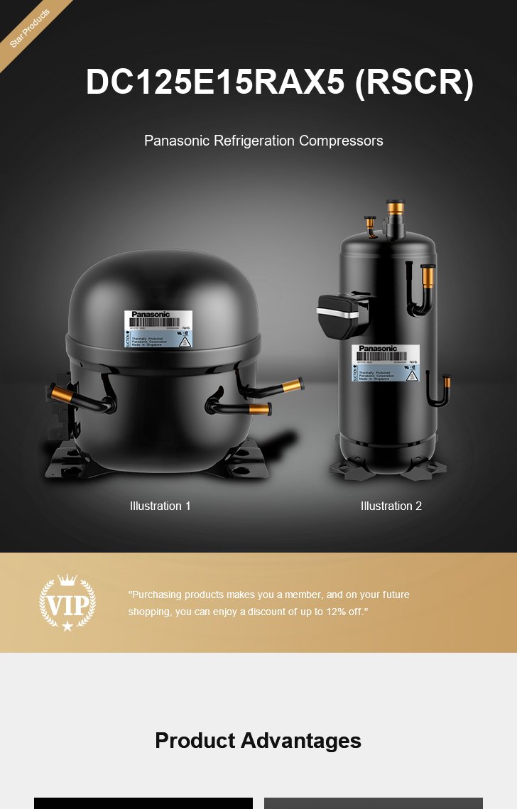 Panasonic Compressor DC125E15RAX5 (RSCR), technical parameters pdf, structure diagram